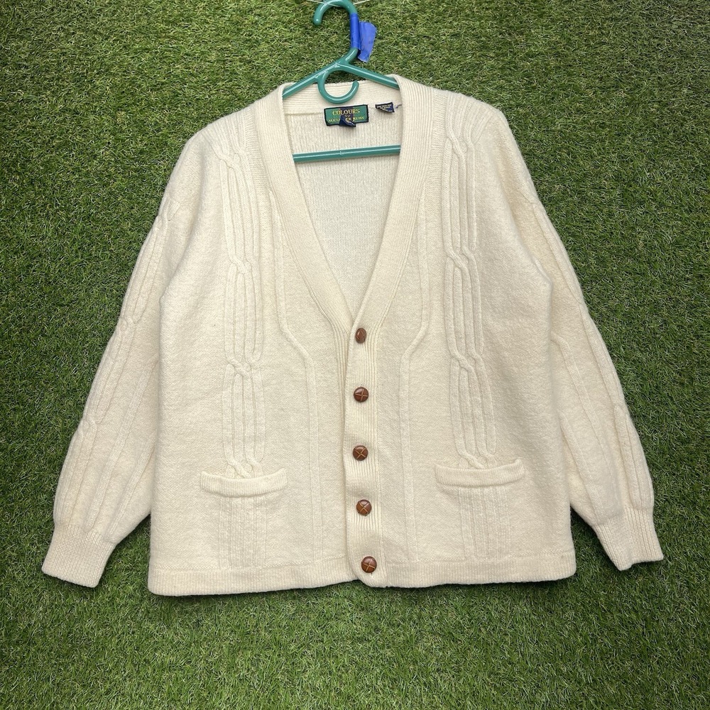Vintage Colors Alexander Julian Cardigan Mens XL Wool Button Chunky Cable 90s